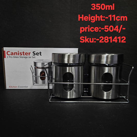 Stainless Steel Kitchen Canister, Airtight Food Storage Jars with Lid, Visible Window Seasoning Cereal Container Organizer, Set of 2 pcs,350ml Each