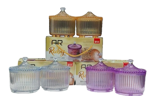 Dry Fruit Transparent 2pc Jar with Lids - 500ml (Mix Colour)