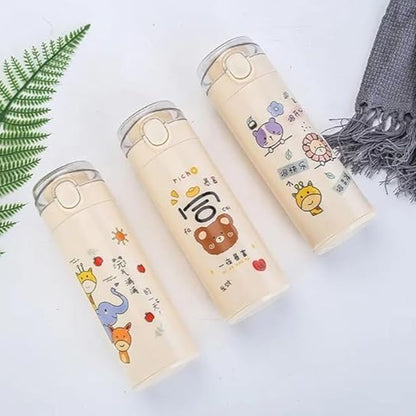Cute Animal Design Insulated Water Bottle, Vacuum Flask with Flip Top Lid