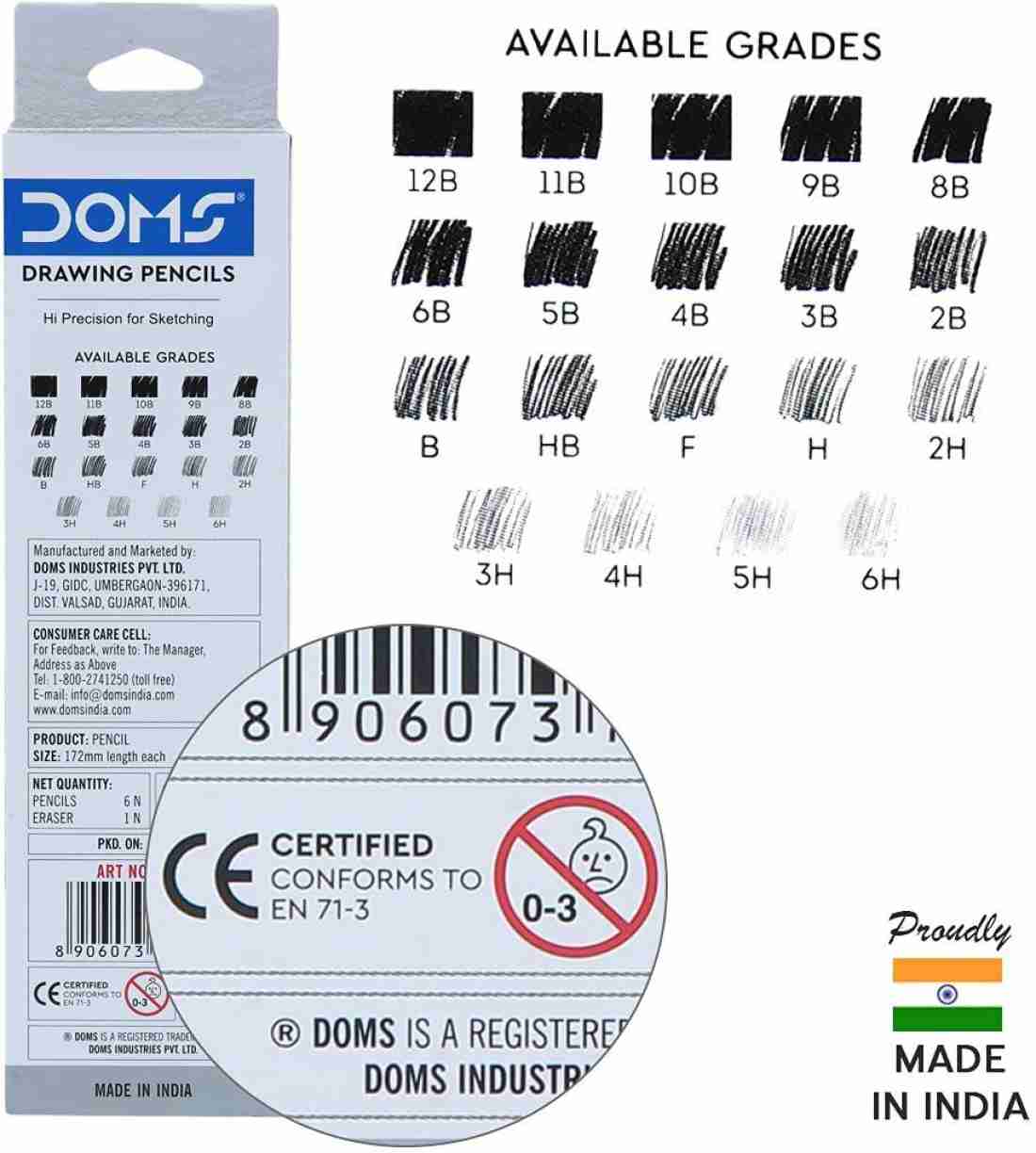 DOMS drawing pencils, designed for sketching.
