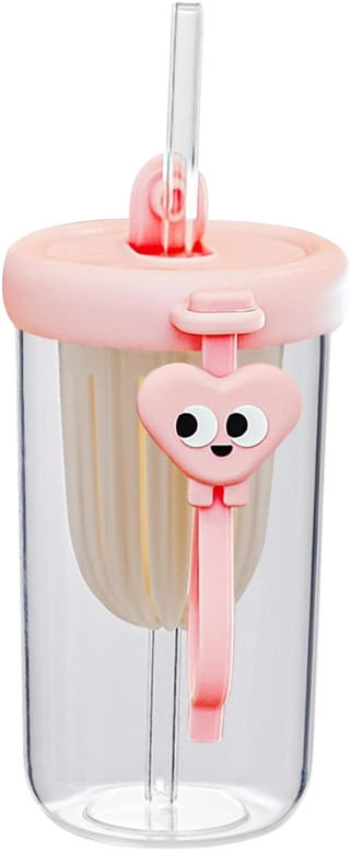 Glass Tumbler with Fruit Infuser Lid and Straw 500ML Cartoon Printed Tumbler for Juice, Smoothies, Home & Travel