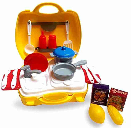 Kitchen Set for Kids Girl Kitchen with Suitcase Play Kitchen Set For Kids Kitchen Play Set Great Educational Toy Gifts for Girls Yellow Kitchen Suitcase type