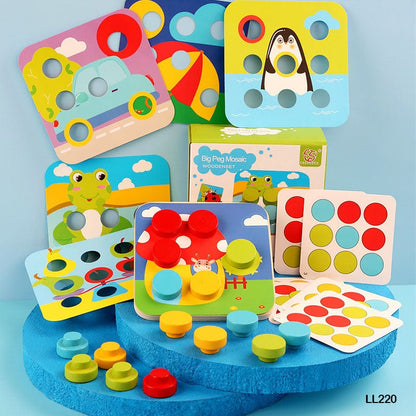 Wooden Peg Board Puzzle for Kids Button Art Montessori Jigsaw Toys 3D Learning Educational Toddler Game Gift for Baby Boy and Girl