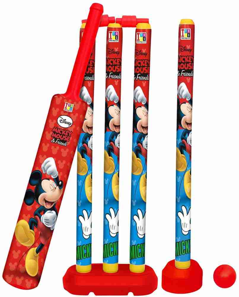 Cricket Combo Set of 1 Bat Ball and 3 Wickets Outdoor and Indoor Sports Game Toy for kids with Cartoon characters