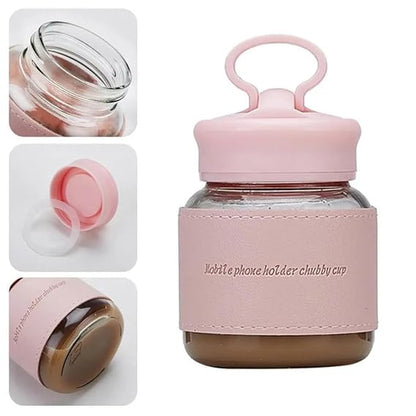 Mini Portable Small water bottle with Mobile Phone Stand with High Temperature and Explosion glass bottle