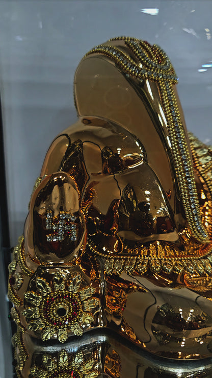 Decorative Ganesh ji Statue idol in resting position with stones design in transparent protective cabin