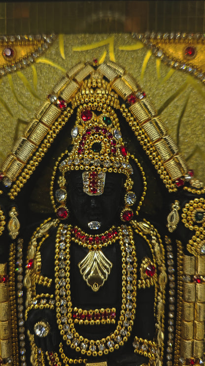 24carats gold Plated Balaji Idol Decorated with attractive stones designed Statue showpiece in transparent protective cabin