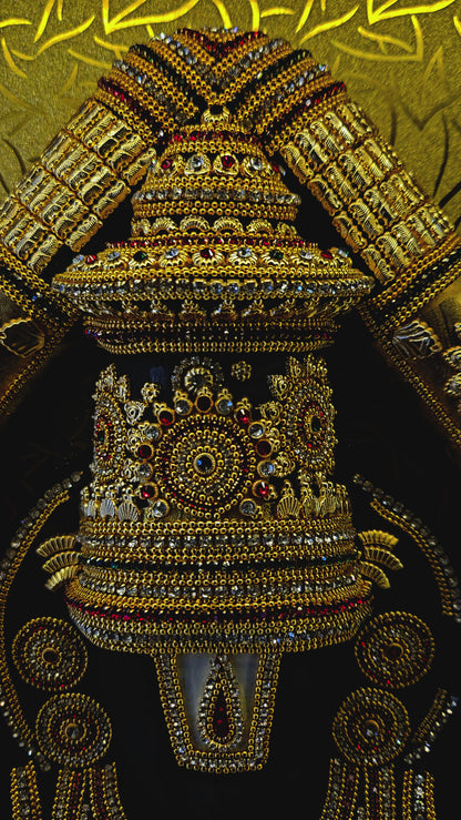 24 carat gold Plated big size Lord Balaji with decorative stones design idol Statue in a transparent protective cabin