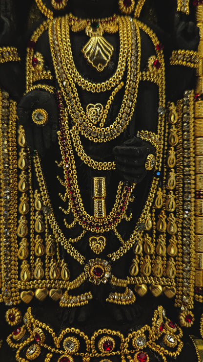 24carats gold Plated Lord Balaji Idol Decorated with attractive stones design Statue Showpiece in a transparent protective cabin