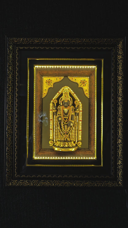 Lord Balaji decorated with stones lighting photo frame in a wooden Box