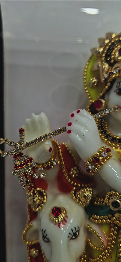 Radha Krishna with cow Idol 24 carat gold Plated Statue Showpiece in transparent cabin Box