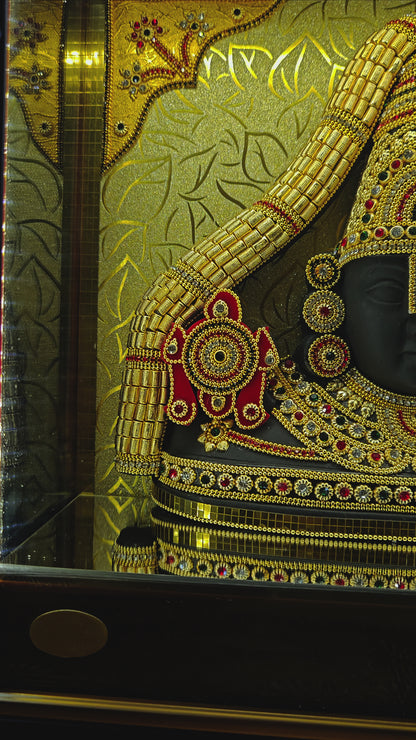 24carat gold Plated Balaji Statue idol Showpiece Decorated with attractive stones transparent protective cabin