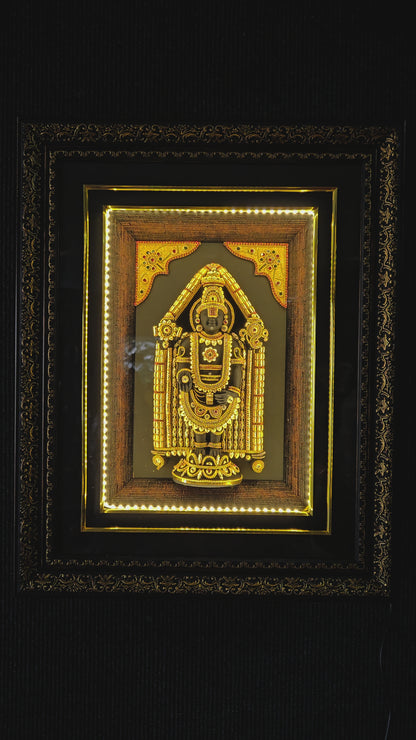 Lord Balaji decorated with stones lighting photo frame in a wooden Box