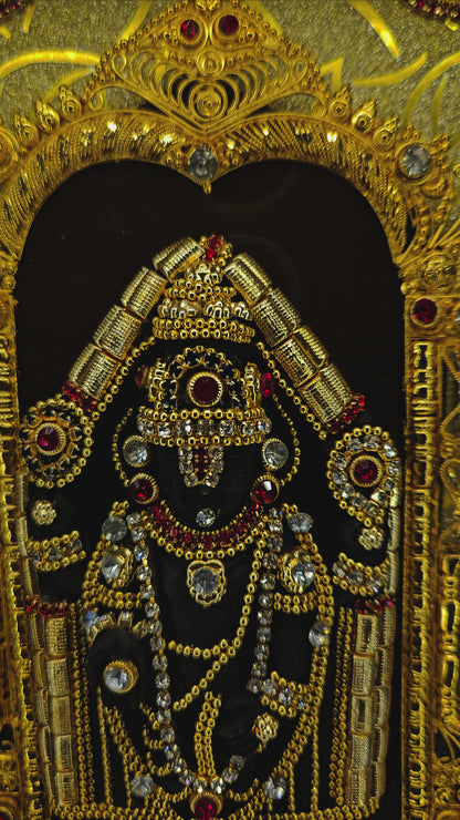 Lord Balaji decorated with attractive stones 24 carats gold Plated idol Statue in a transparent protective cabin