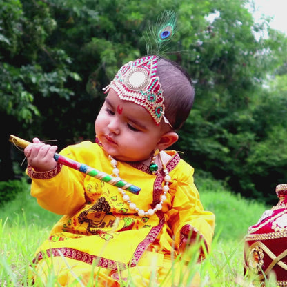 Lord Krishna makhan chor little Krishna printed fancy dress to kids for Janmashtami Rajahmundry