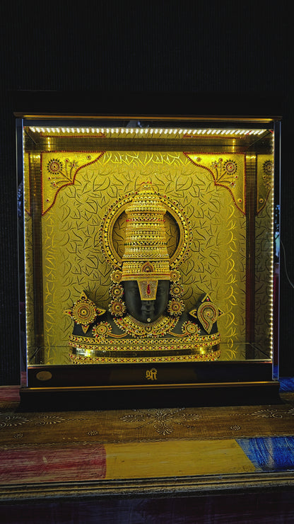 Shank Chakra Balaji 24carats gold Plated idol Statue Decorated with attractive stones in a transparent protective cabin