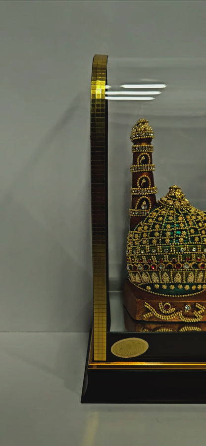 24 carat gold Plated mosque idol Statue showpiece Figurine in transparent cabin