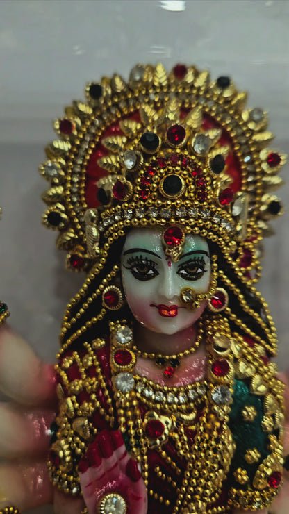 24 carat gold Plated durga Matha idol Statue showpiece with stones design in transparent protective cabin