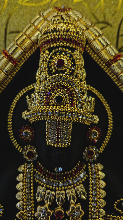 24 carats Gold Plated Balaji statue with attractive stones design in a transparent protective cabin
