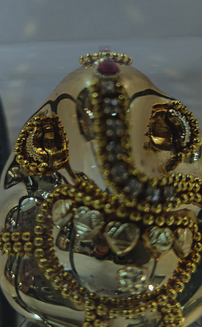 Lord vinayaka murti in a attractive look Decorated with stones designed in a transparent protective cabin