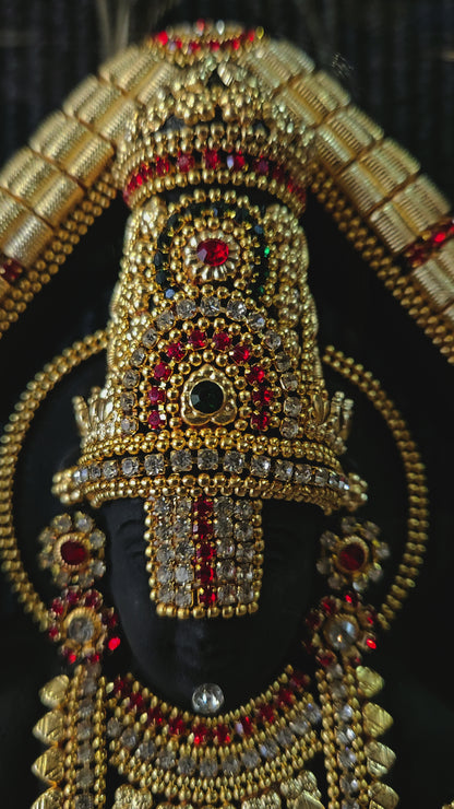 Lord Balaji decorated with attractive stones designed 24 carats gold Plated Statue idol in transparent protective cabin