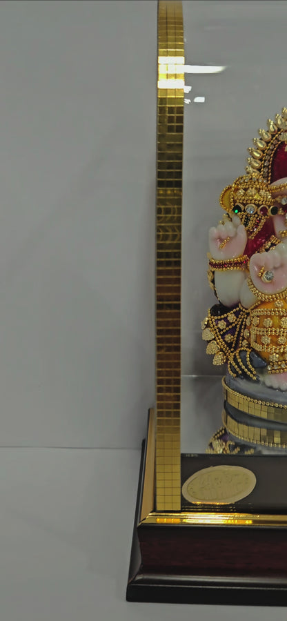 Ganesh ji Idol Home decor Idol for Gifting in transparent cabin Box Ganesha Idol in stones designer