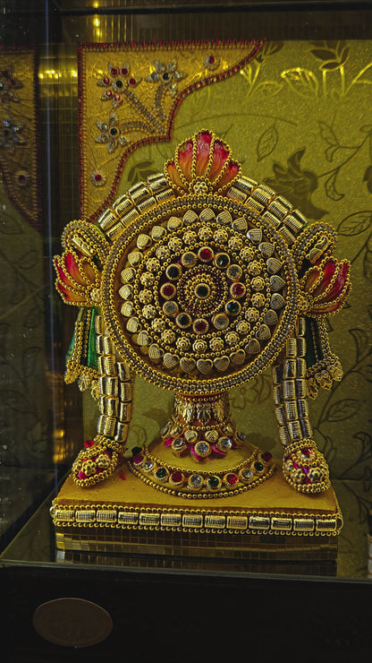 24carats gold Plated Shank Chakra Balaji statue Decorated with attractive stones design transparent protective cabin