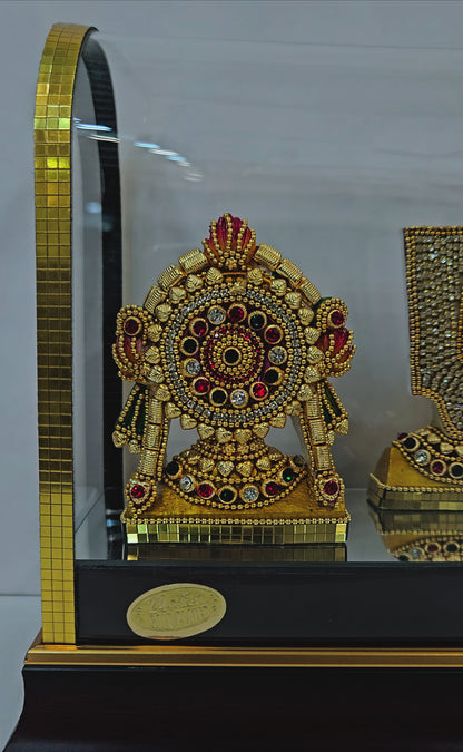 Shank Chakra Tilak 24carats gold Plated idol Decorated with attractive stones designed in a transparent protective cabin