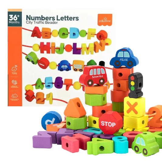 Wooden Alphabet Puzzle and Number Puzzle and includes Box Lacing Beads and Threads For kids Learning