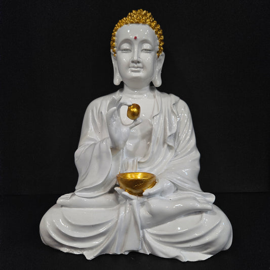 Buddha Statue for Home Decor Diwali Office Corporate Gift Meditation Showpiece Figurine White Gold