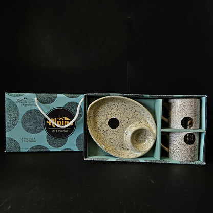 Alpino ceramic 2pieces cups & 1 piece platter with Sauce dip slot