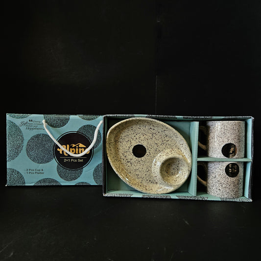 Alpino ceramic 2pieces cups & 1 piece platter with Sauce dip slot
