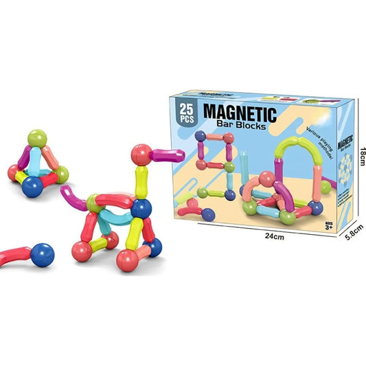 Magnetic Bar Blocks, 25 Pieces Colourful Construction Set, Ages 3+