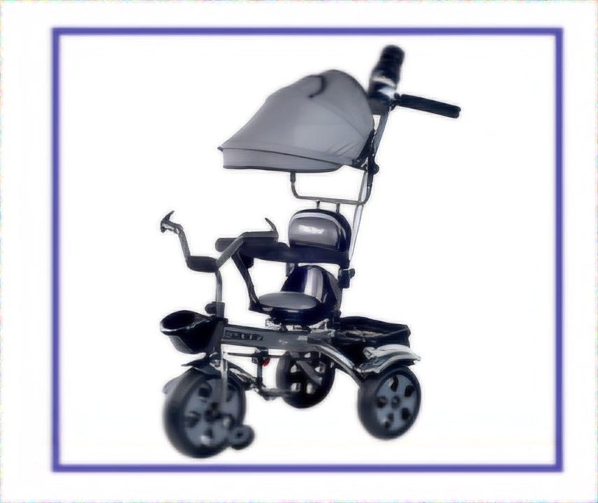 Dash star hexa super tricycle with canopy hood for sun protection,parental rod for movement,removable safety handrest,trin trin bell,360 degree rotating seat,front & rear Basket for storage,cushion seat for comfortable experience