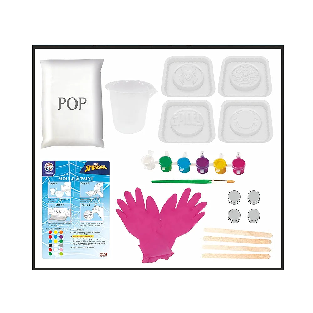 Ratna's Marvel themed Mould & Paint Spiderman DIY Art & Craft KIT with 4 Moulds Can be Used as Fridge Magnets & Badges for Kids