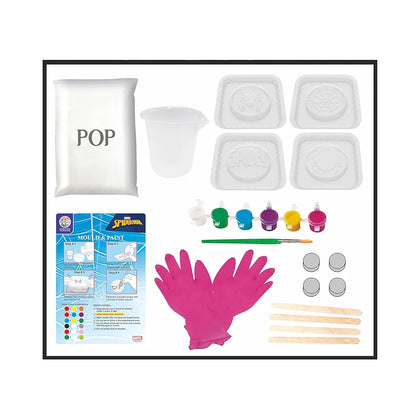 Ratna's Marvel themed Mould & Paint Spiderman DIY Art & Craft KIT with 4 Moulds Can be Used as Fridge Magnets & Badges for Kids