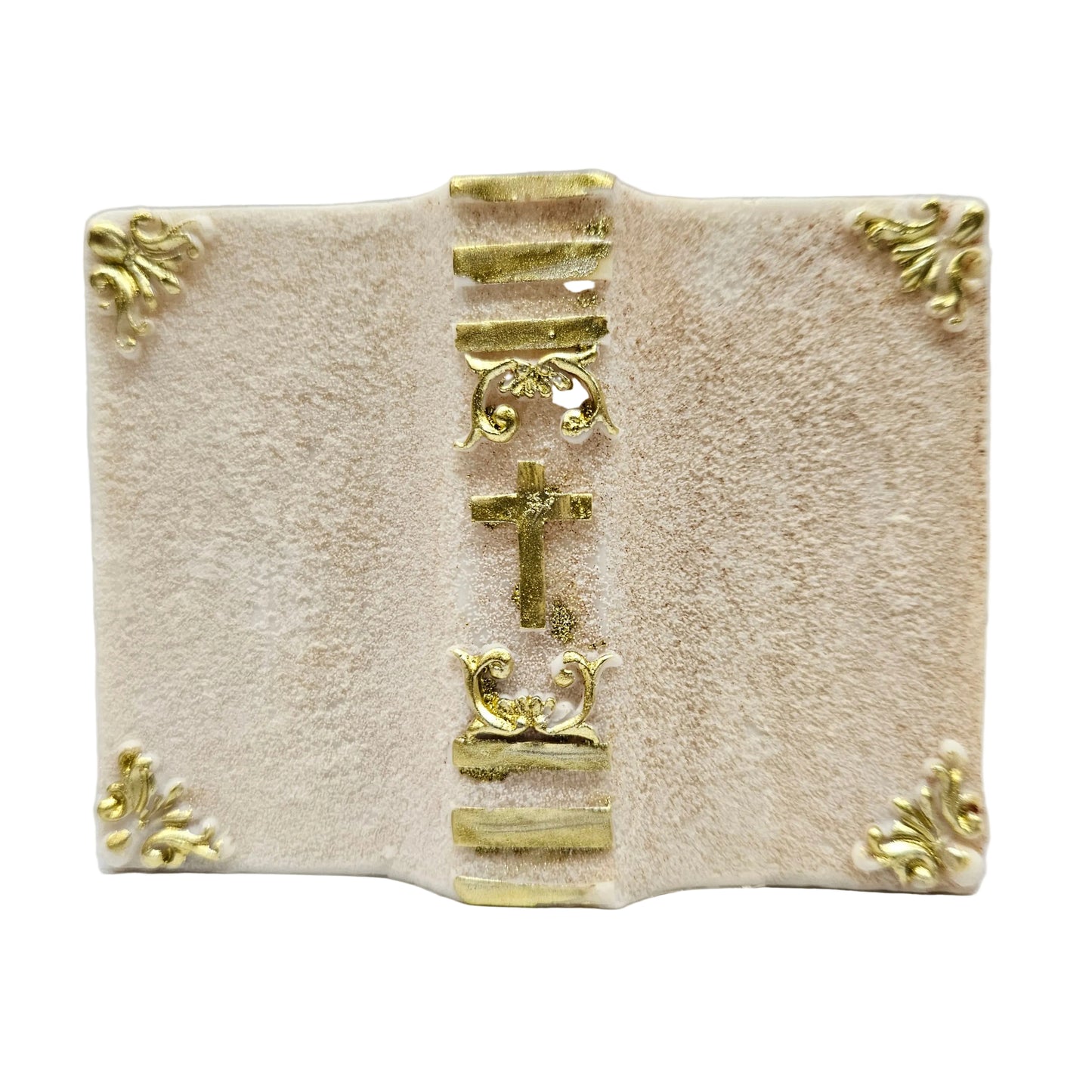 Holy Family Nativity Scene Bible Book Shaped Figurine, Resin, Gold and Beige, Religious Decor Holy Family Nativity Scene Bible Book Shaped Figurine, Resin, Gold and Beige, Religious Decor