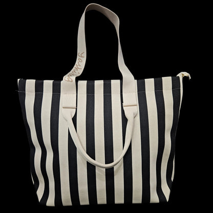 Casual Striped Tote Bag for Women | Large Canvas Shoulder Bag with Zipper | Reusable Shopping, Office & Travel Handbag | Beige Striped Tote