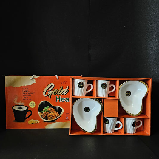 Gold heart 4pieces cup & 2pieces Snacks bowl set