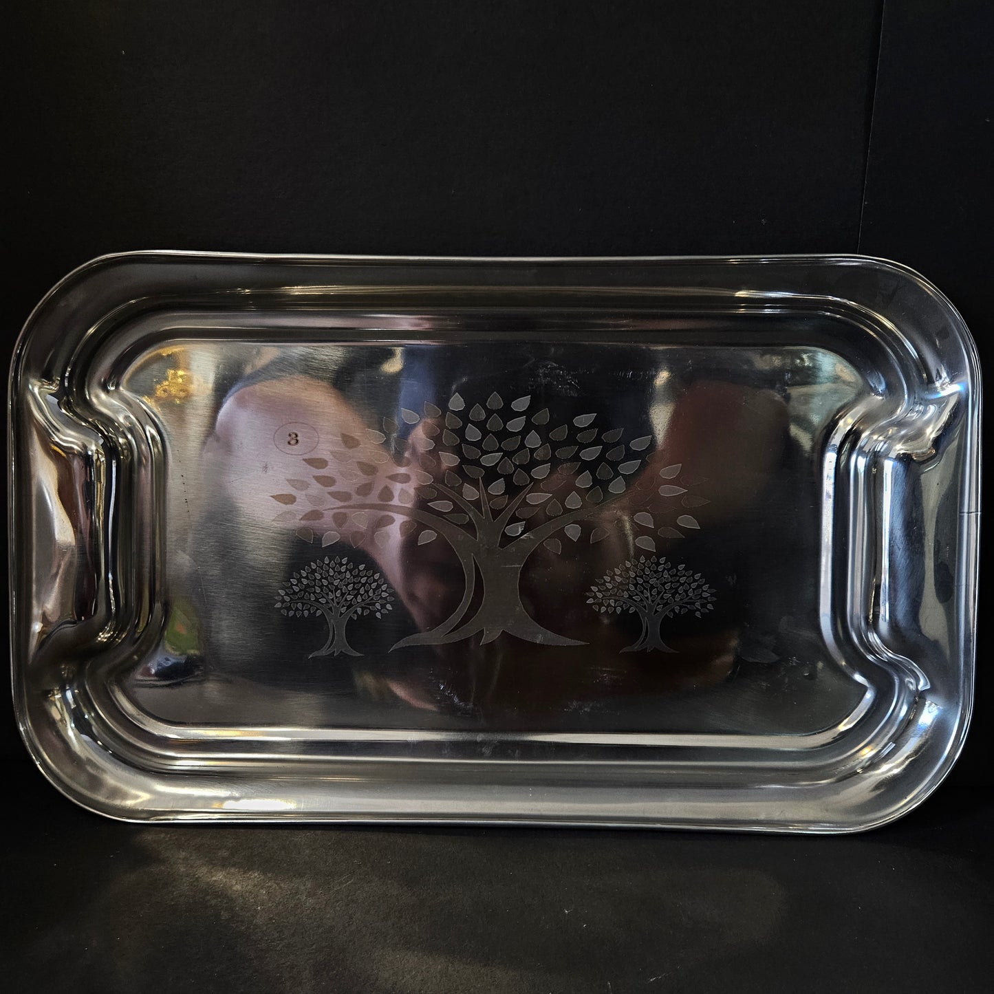 Three tree designed stainless Steel rectangular serving tray perfect for Return gifting purpose