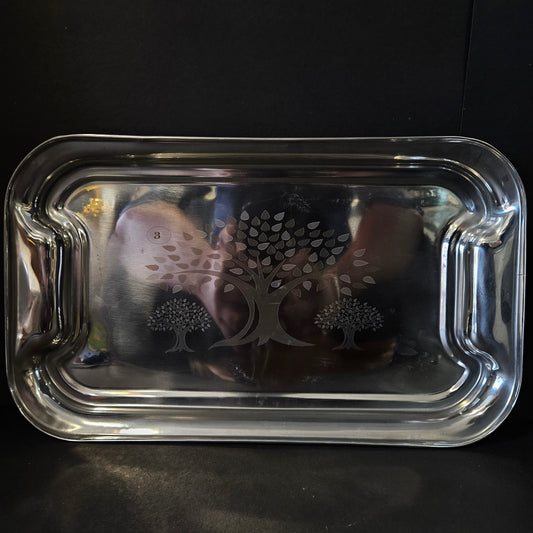 Three tree designed stainless Steel rectangular serving tray perfect for Return gifting purpose