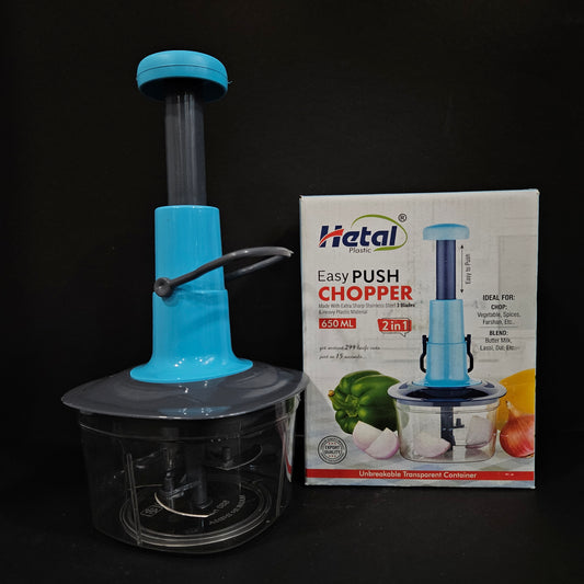Hetal plastic easy push Chopper made with extra sharp Stainless Steel 3 blades & Heavy plastic Material with 650ml 2 in 1 unbreakable transparent container