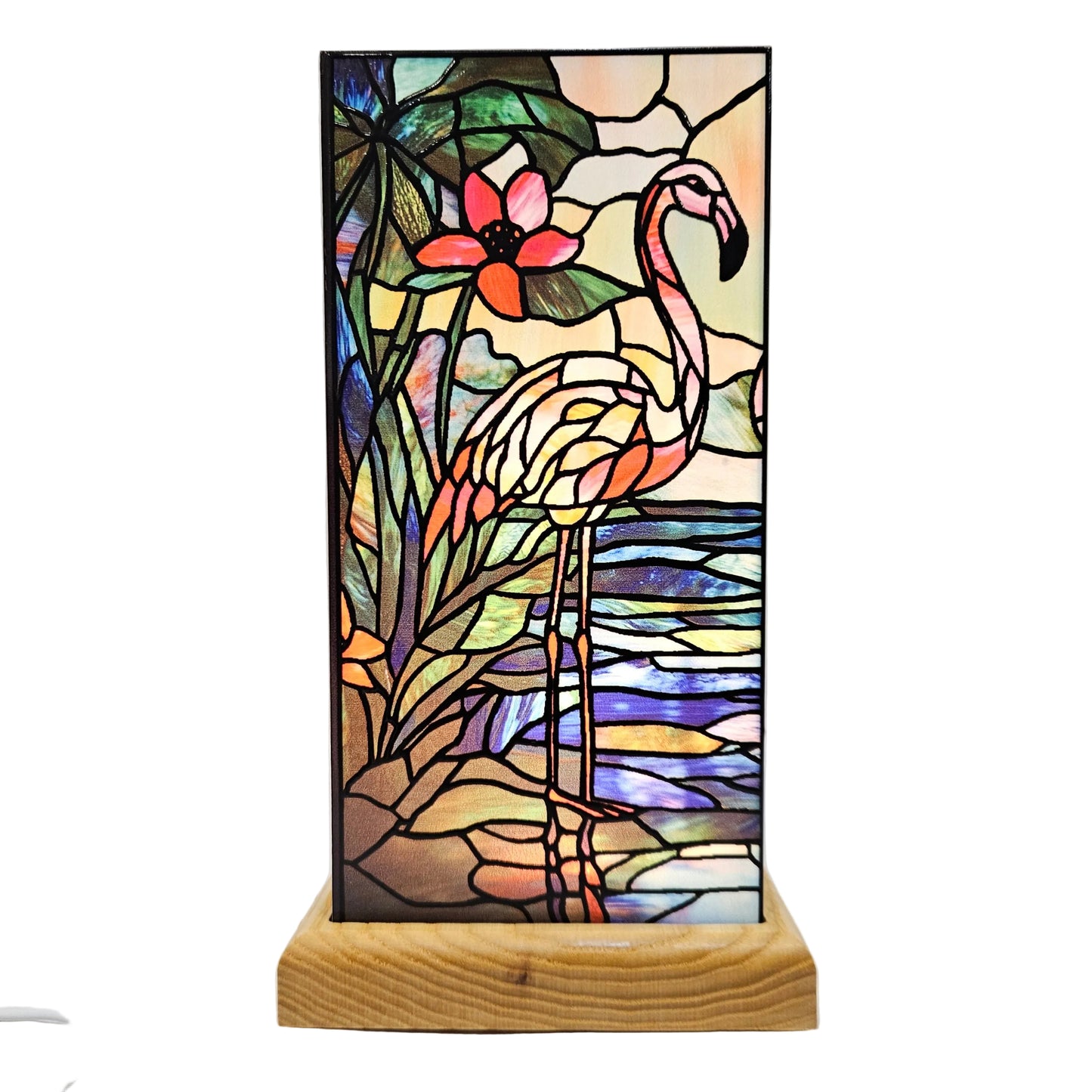 Tiffany-style flamingo accent lamp two stained glass panels depicting perfect for bedroom/table decoration