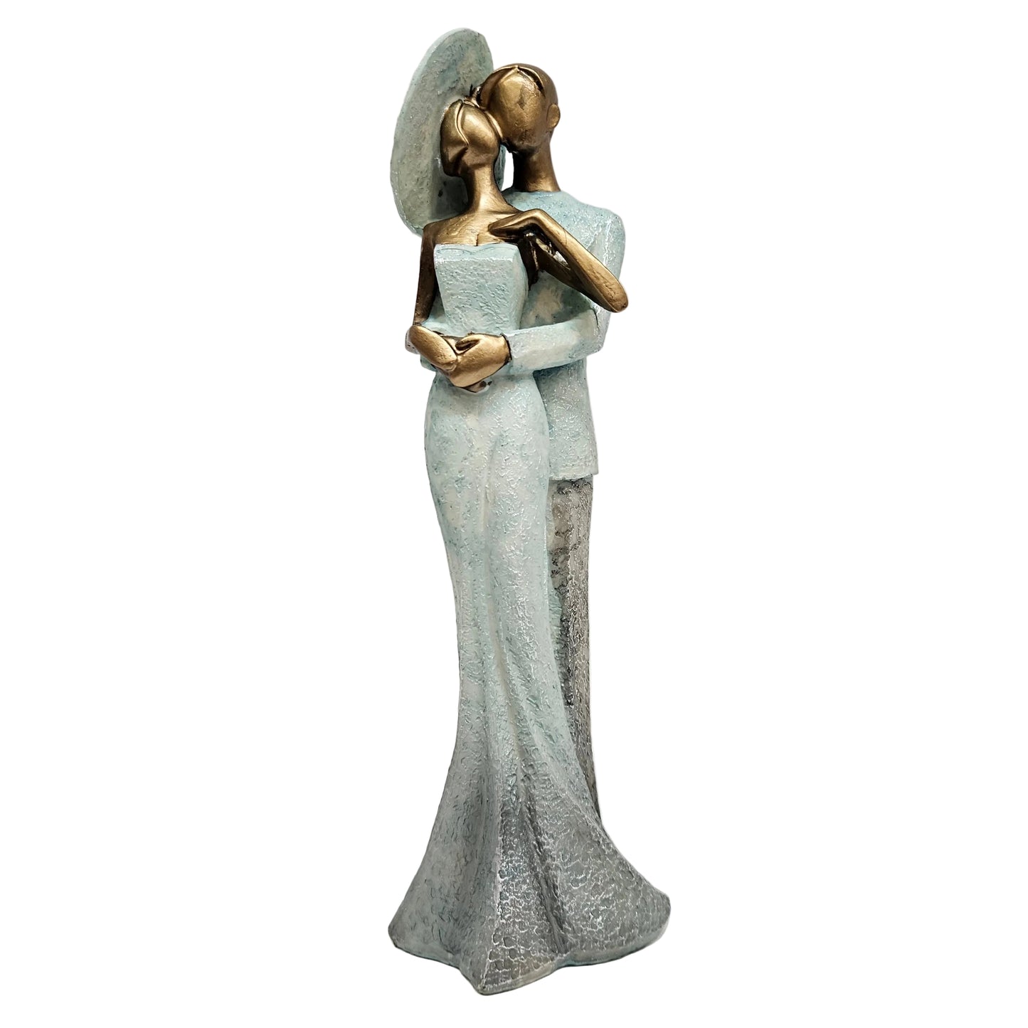 Romantic couple statue is styled with a blue and bronze color finish Showpiece Figurine