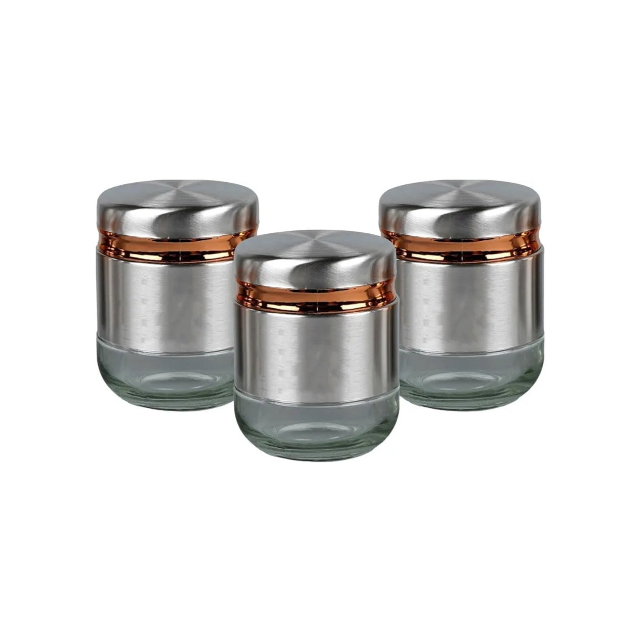 Steel Cover Window Clear Glass Jars for Kitchen Storage Food Spices Canister with Airtight Lid Container Organizer, Tea Coffee & Sugar Silver - 350ML, Set of 6 With Steel Stand