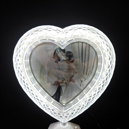White Heart Shaped Crystal designed Photo Frame with Button Operated for gifting purpose/couple gifting
