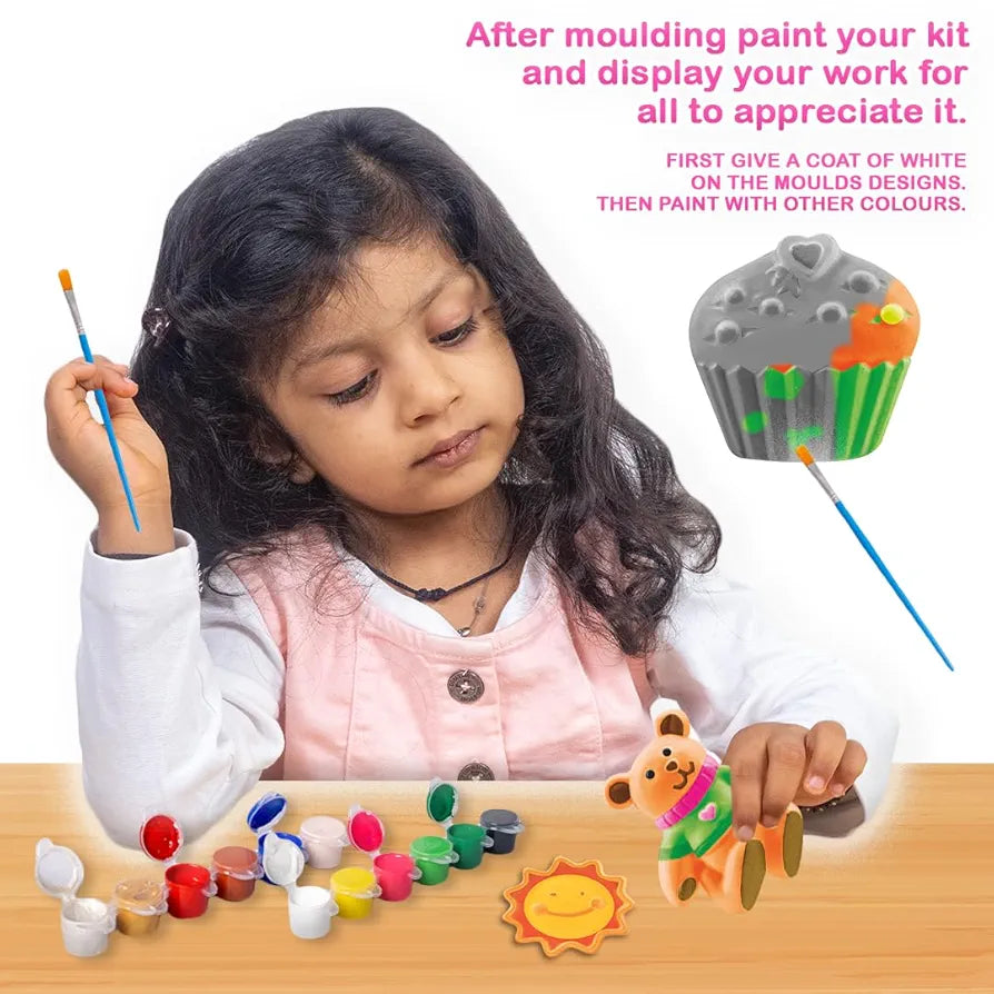 RATNA'S Classic Fridge Magnets Mould & Paint Junior DIY Kit - Create 10 Adorable Plaster Fridge Magnets & Badges - Fun Craft Activity for Kids & Adults, 10 Piece