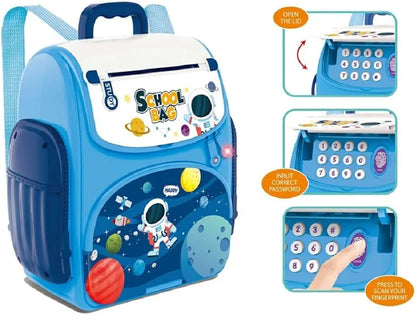Money safe School Bag ATM Piggy Bank Money Saving Bank Musical Money Safe for Kids with Finger Print Sensor Backpack Coin Bank for Gifts Money Cash Coin