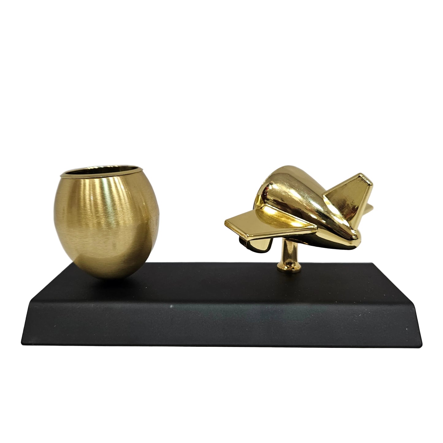 Golden Airplane Desk Clock with Pen Holder | WWII-Inspired Premium Corporate Gift