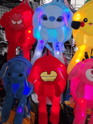 Cartoon character themed soft fur backpack for kids